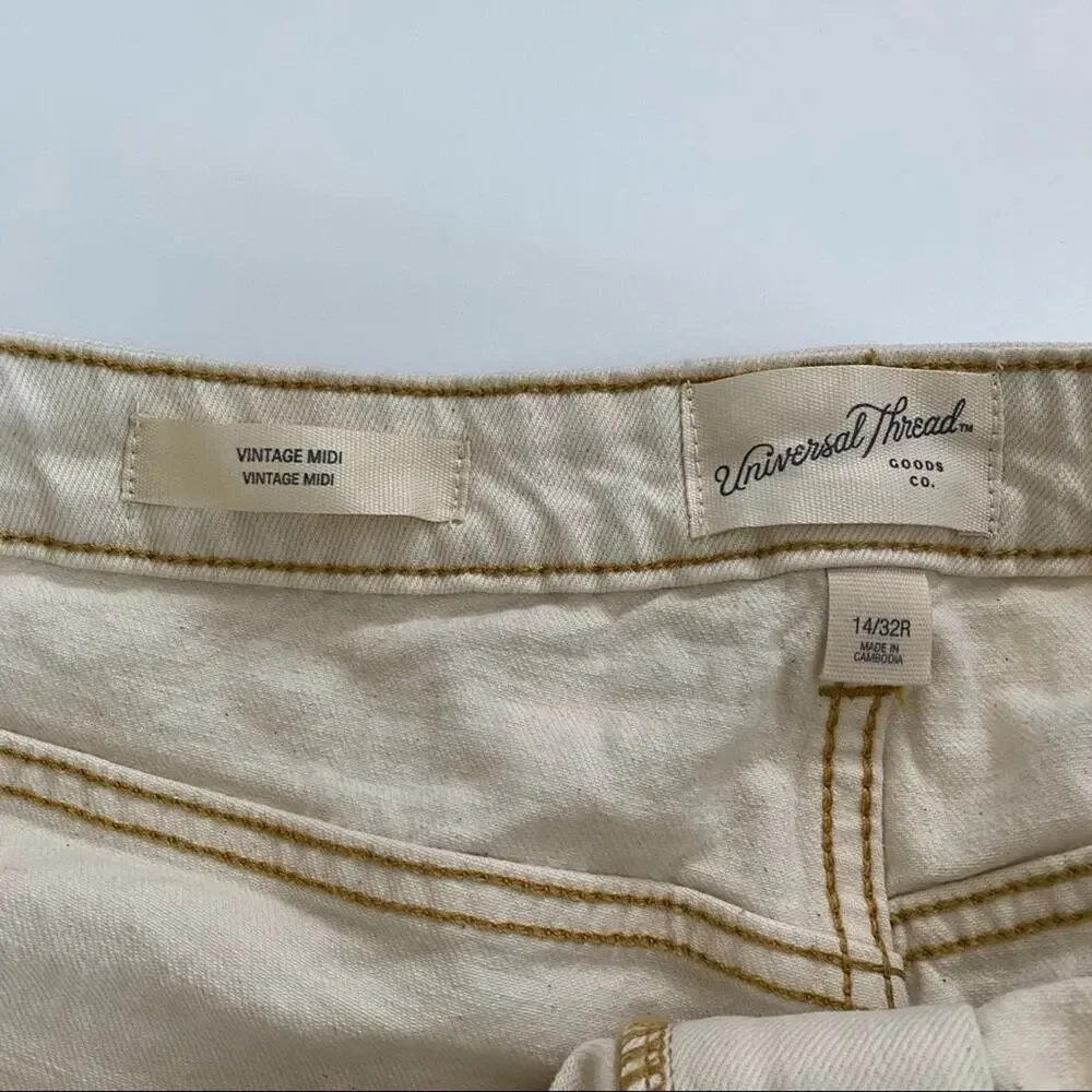 Universal Thread Cream Vintage Midi Denim Shorts Size 14
